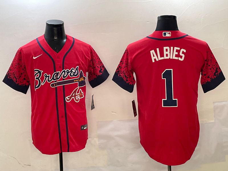 Men Atlanta Braves #1 Albies Red Fashion Game 2025 Nike MLB Jersey style 6->baltimore orioles->MLB Jersey